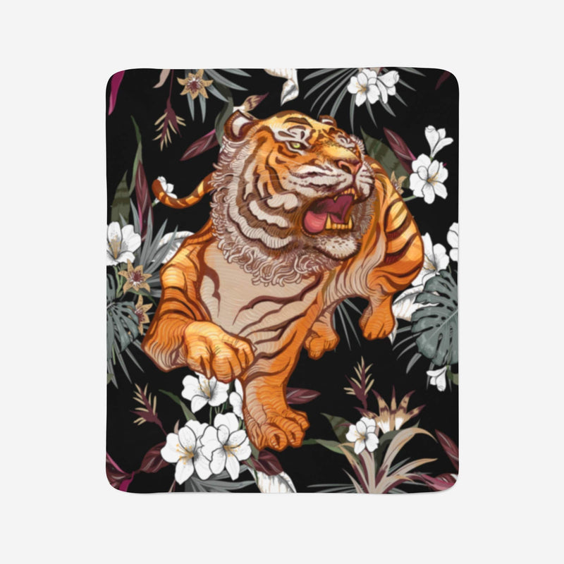 Stunning Tiger and Floral Print Throw Blanket | Size and Material Options | Wild Animal, Big Cat Blanket - Deja Blue Studios