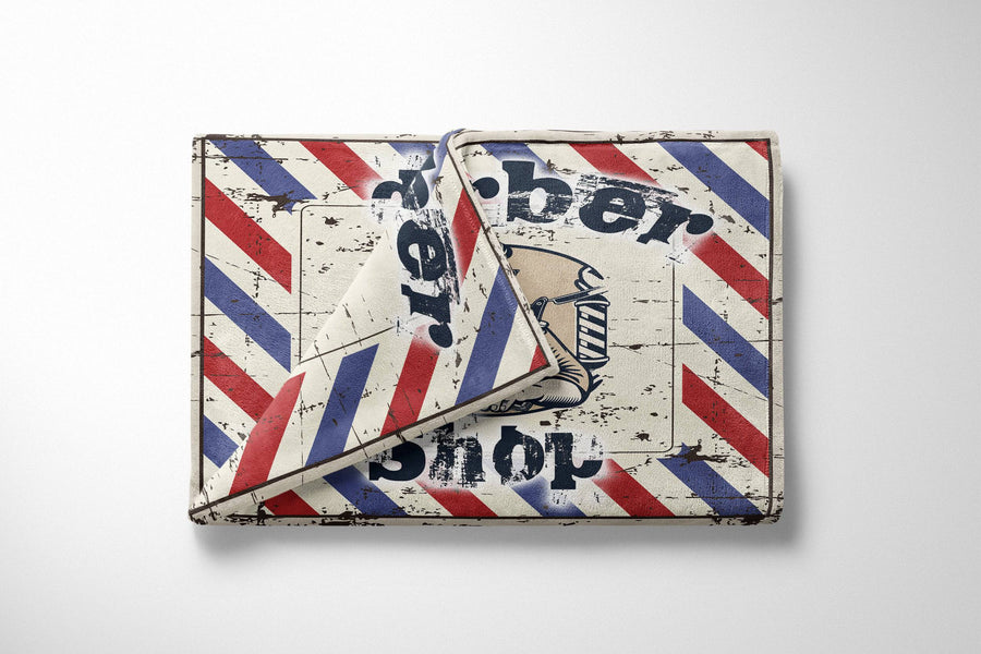 Red and Blue Striped Barber Shop Throw Blanket | Fleece and Minky Material Options | Vintage, Rustic Barber Shop Design - Deja Blue Studios