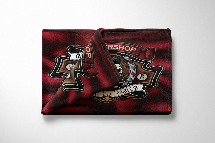 Red Skull Barber Shop Throw Blanket | Fleece and Minky Material Options | Rockabilly Skull Barber Parlor - Deja Blue Studios