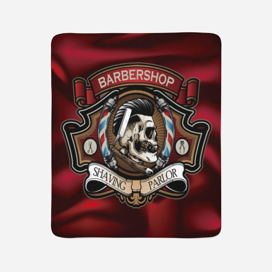 Red Skull Barber Shop Throw Blanket | Fleece and Minky Material Options | Rockabilly Skull Barber Parlor - Deja Blue Studios