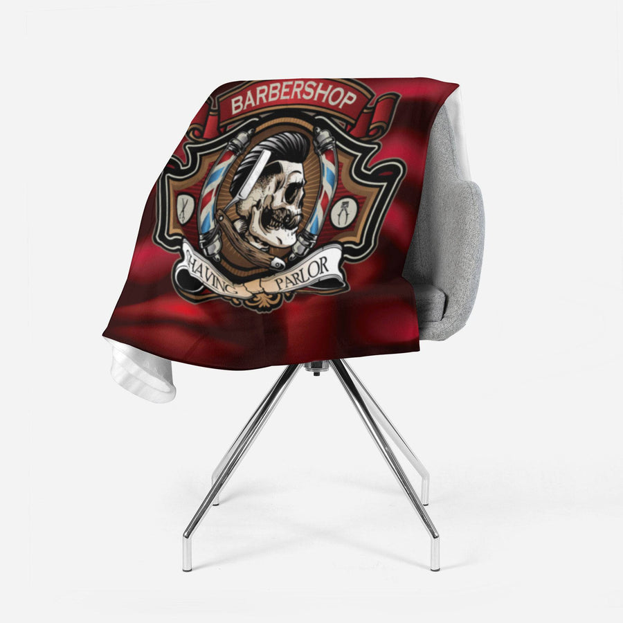 Red Skull Barber Shop Throw Blanket | Fleece and Minky Material Options | Rockabilly Skull Barber Parlor - Deja Blue Studios