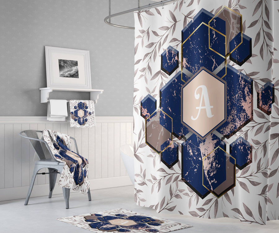 Personalized Farmhouse Monogram Shower Curtain | Custom Name | Letter Initial - Deja Blue Studios