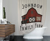 Personalized Rustic Farm Shower Curtain with Optional Bathmat | Stacked Animals and Red Barn - Deja Blue Studios