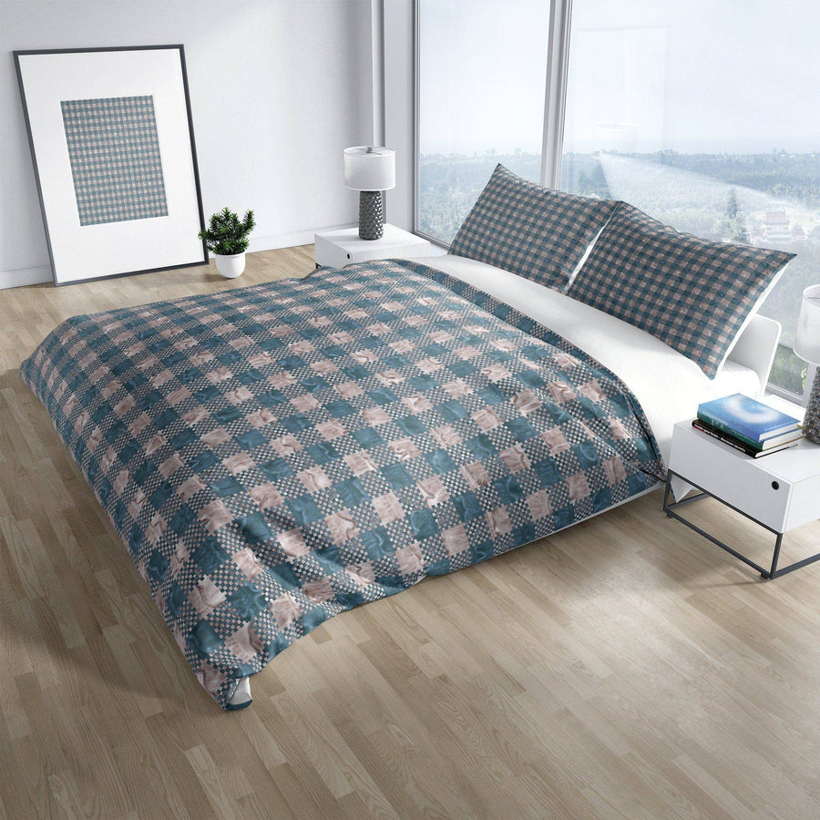 Rustic Blue Plaid Bedding | Comforter or Duvet Cover | Printed Blue and Cream Plaid | Farmhouse Bedding - Deja Blue Studios
