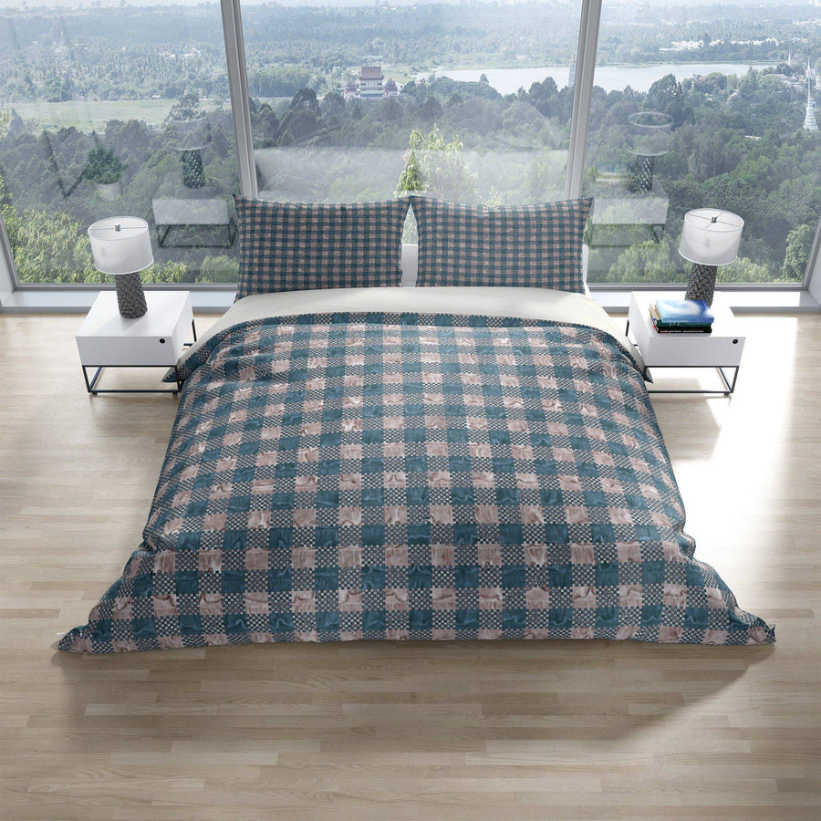 Rustic Blue Plaid Bedding | Comforter or Duvet Cover | Printed Blue and Cream Plaid | Farmhouse Bedding - Deja Blue Studios