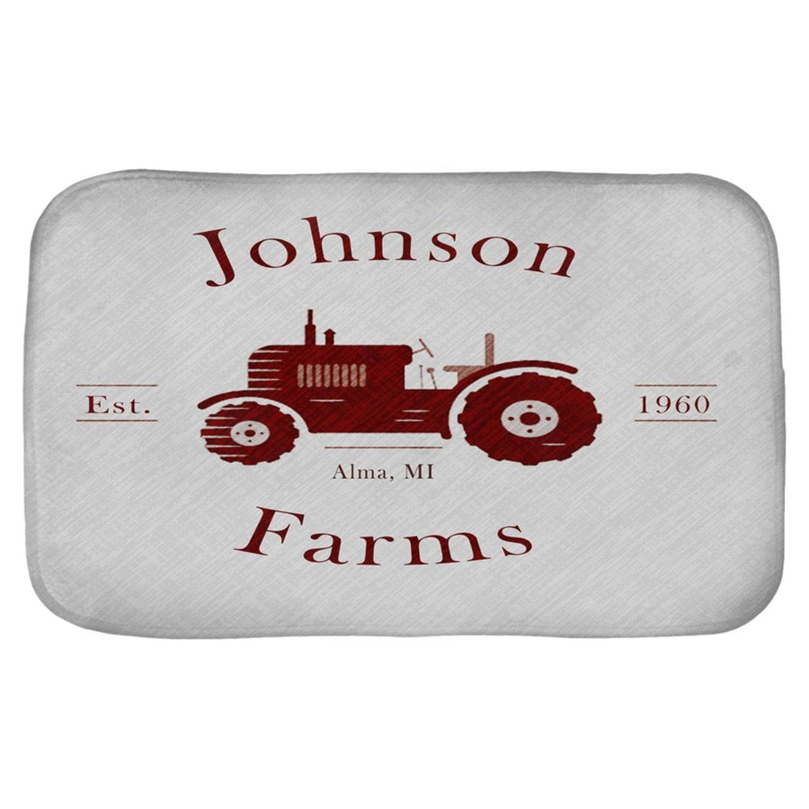 Farmhouse Shower Curtain Personalized | Rustic Red Tractor | Family Name | Farm Name | City and State | Established Date | Customized - Deja Blue Studios