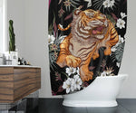 Tiger Shower Curtain | Long and Extra Long Shower Curtain Options | Floral Print Bath Curtain | Animal Bathroom Decor - Deja Blue Studios