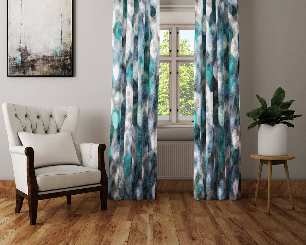 Blue and Teal Abstract Window Curtains - Deja Blue Studios