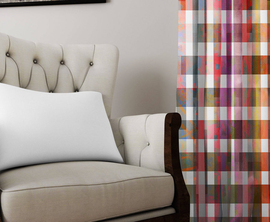 Burgundy Watercolor Plaid Window Curtains - Deja Blue Studios