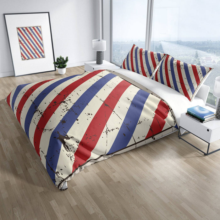 Red and White Barber Pole Striped Bedding | Comforter or Duvet Cover, Classic Throw Back | Barber Shop Design Bed Cover and Sham Options - Deja Blue Studios