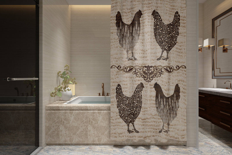 Rustic Chicken Farmhouse Shower Curtain - Deja Blue Studios
