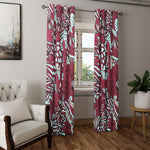 Burgundy and Teal Modern Floral Pattern Window Curtains - Deja Blue Studios