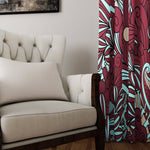 Burgundy and Teal Modern Floral Pattern Window Curtains - Deja Blue Studios