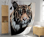 Tiger Shower Curtain | Big Cat | Sketch Design | Animal Shower Curtain | Bathmat Option - Deja Blue Studios