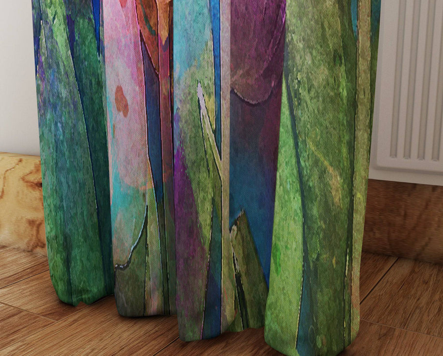 Watercolor Flowers Green and Purple Window Curtains - Deja Blue Studios