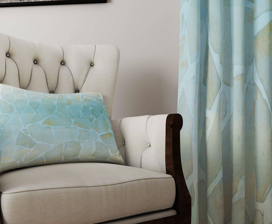 Blue and Beige Curtain Panels | Long Panel Sheer and Blackout Curtains | Mosaic River Rock | Floor Length Curtains - Deja Blue Studios
