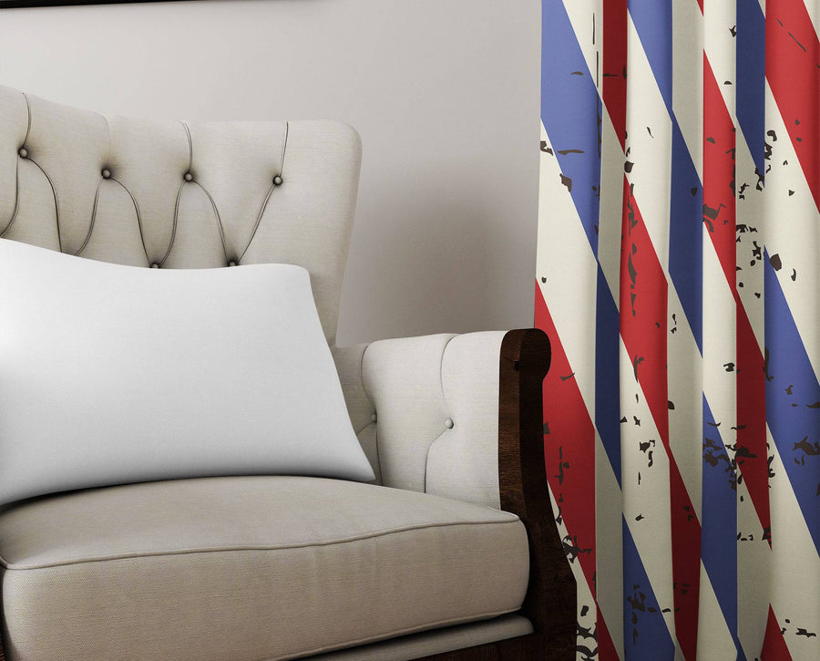 Red and Blue Striped Barber Shop Window Curtains - Deja Blue Studios
