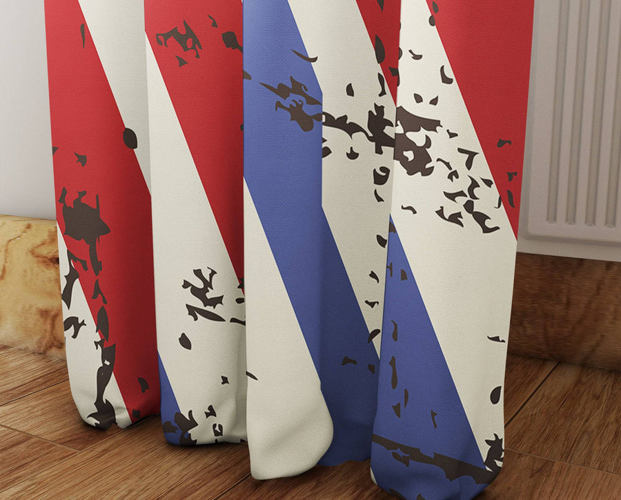 Red and Blue Striped Barber Shop Window Curtains - Deja Blue Studios