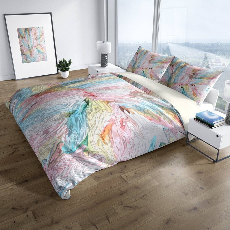 Pink Pastel Abstract Swirl Pattern Comforter or Duvet Cover - Deja Blue Studios