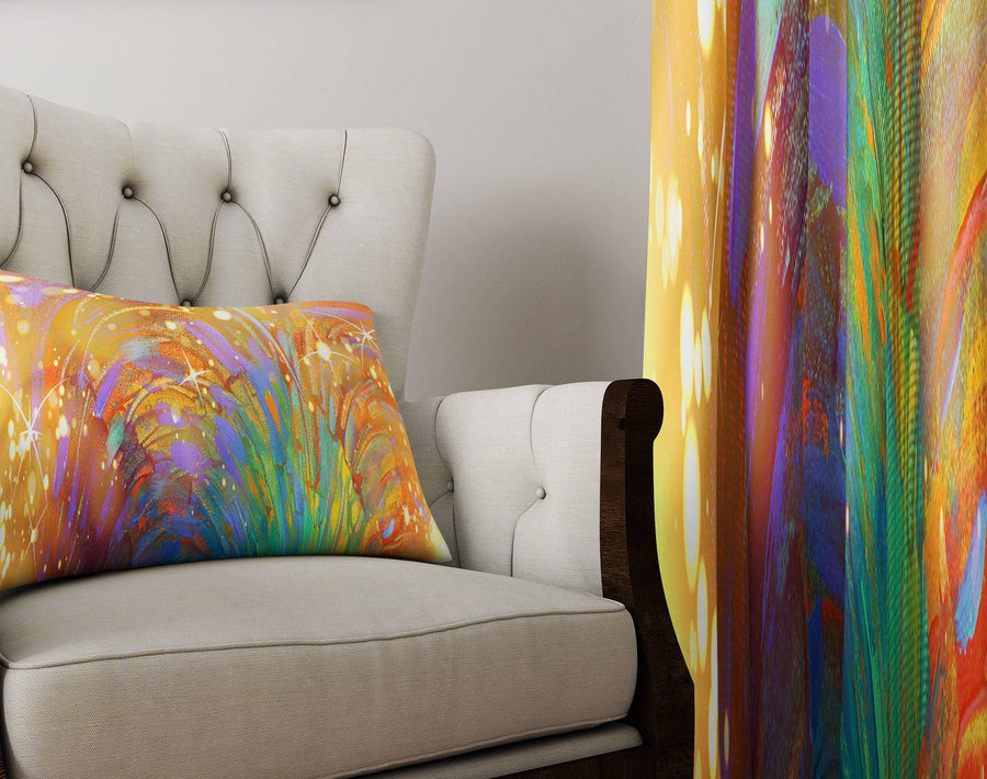 Gold Abstract Bokeh Window Curtain Panels - Deja Blue Studios