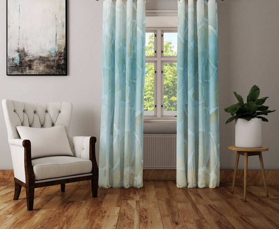 Blue and Beige Curtain Panels | Long Panel Sheer and Blackout Curtains | Mosaic River Rock | Floor Length Curtains - Deja Blue Studios