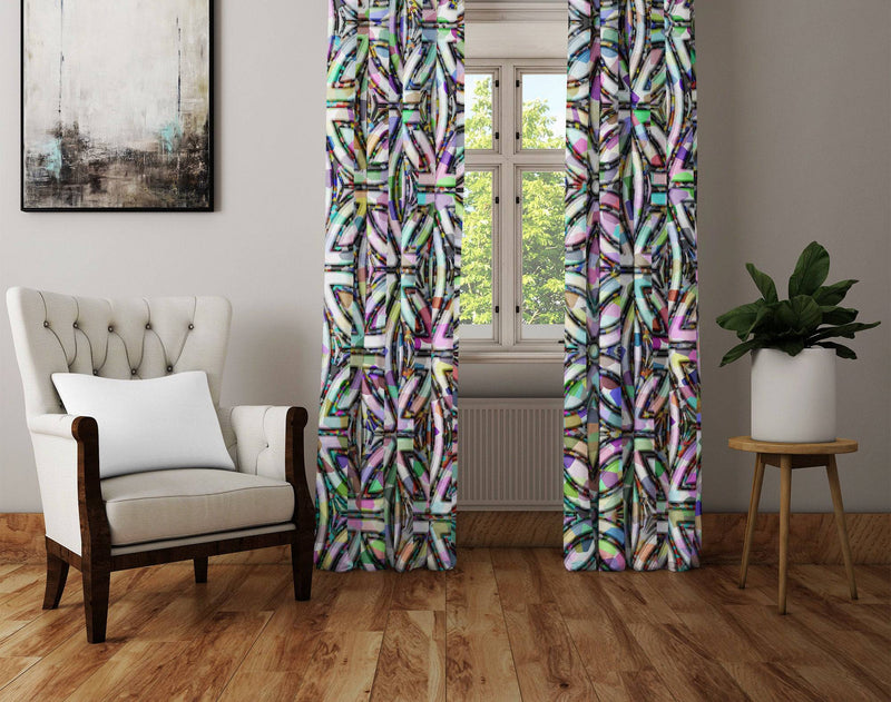 Psychedelic Geometric Window Curtain Panels - Deja Blue Studios