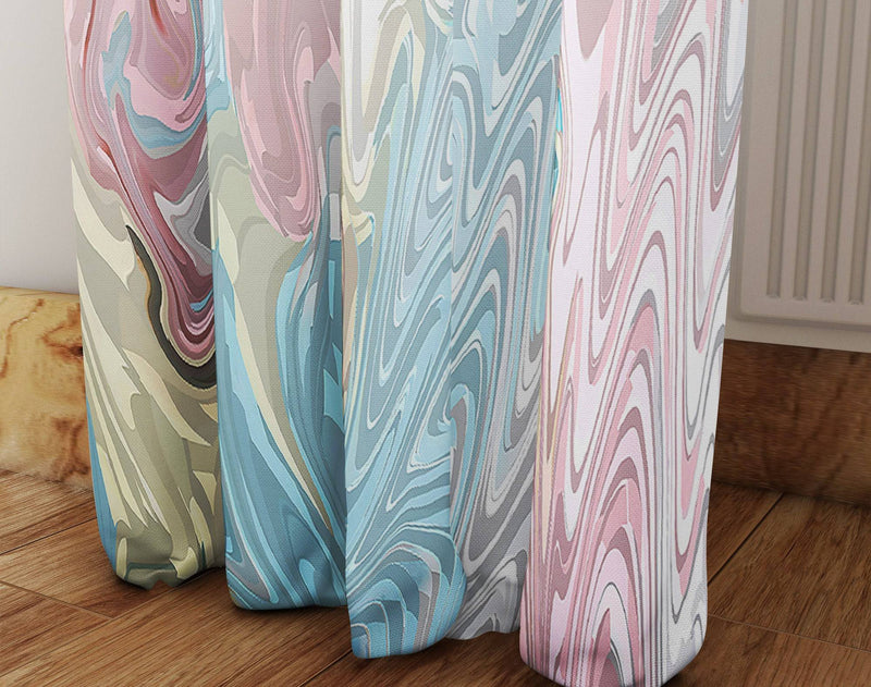 Pink Pastel Abstract Swirl Pattern Window Curtains - Deja Blue Studios