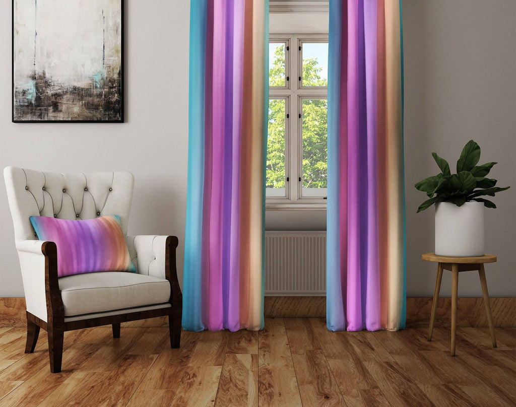 Pink and Purple Striped Watercolor Boho Window Curtains - Deja Blue Studios