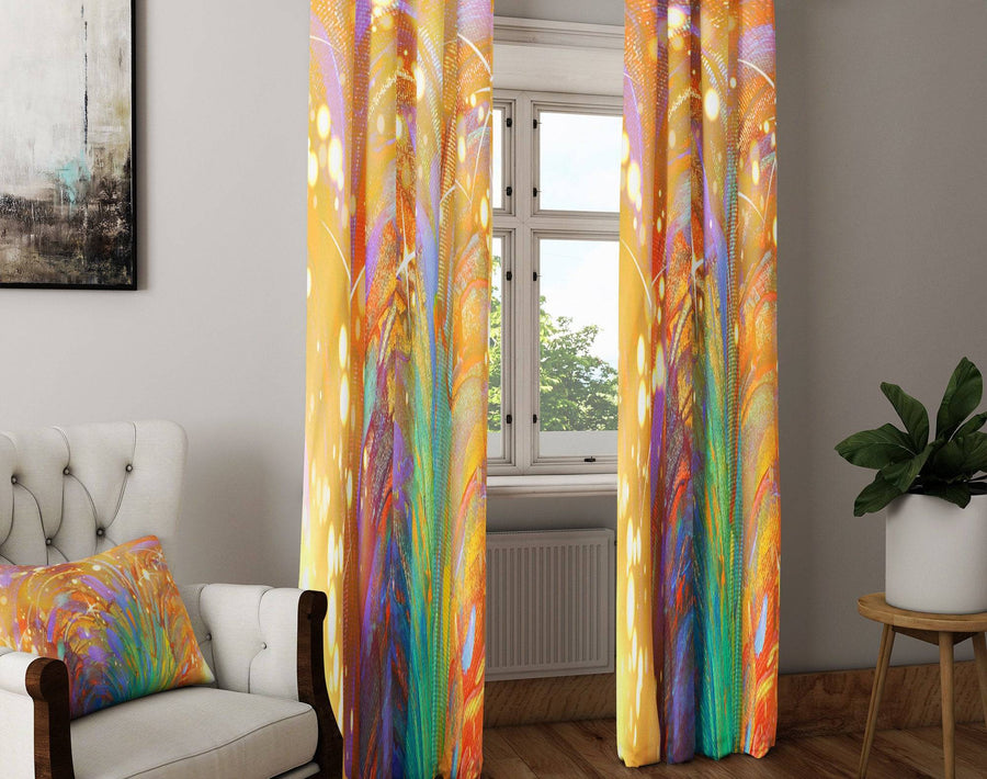 Gold Abstract Bokeh Window Curtain Panels - Deja Blue Studios