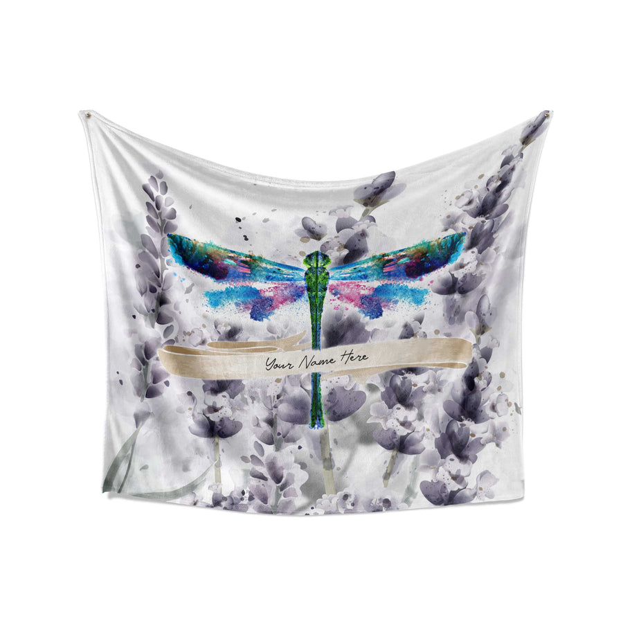 Personalized Dragonfly Throw Blanket | Fleece and Minky Material Options | Watercolor Lavender - Deja Blue Studios