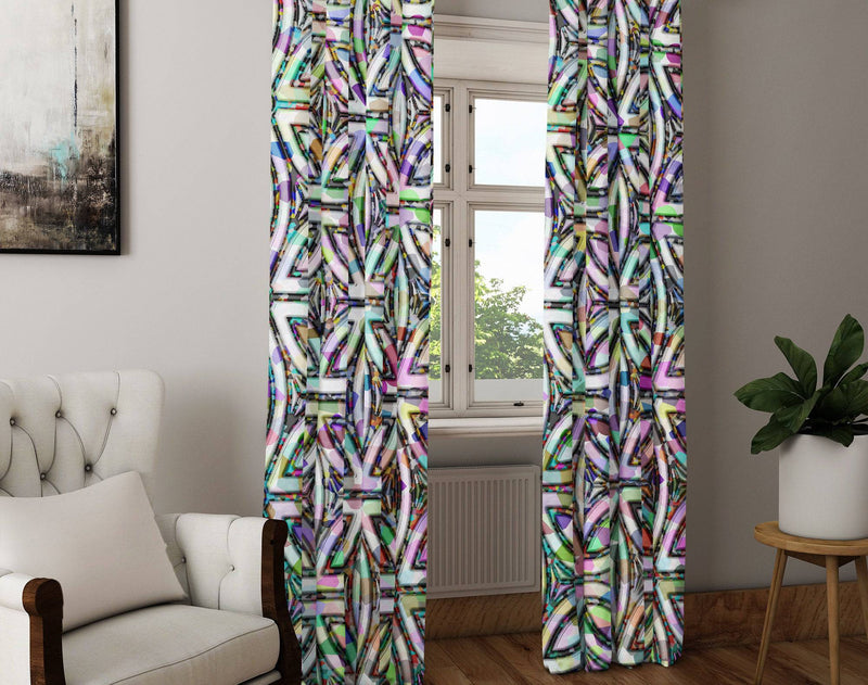 Psychedelic Geometric Window Curtain Panels - Deja Blue Studios