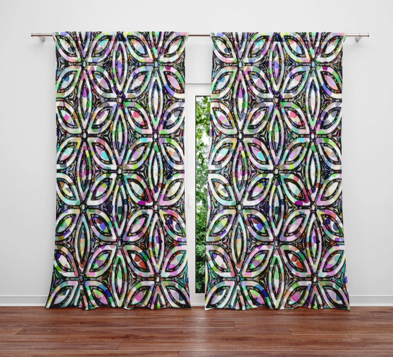 Psychedelic Geometric Window Curtain Panels - Deja Blue Studios