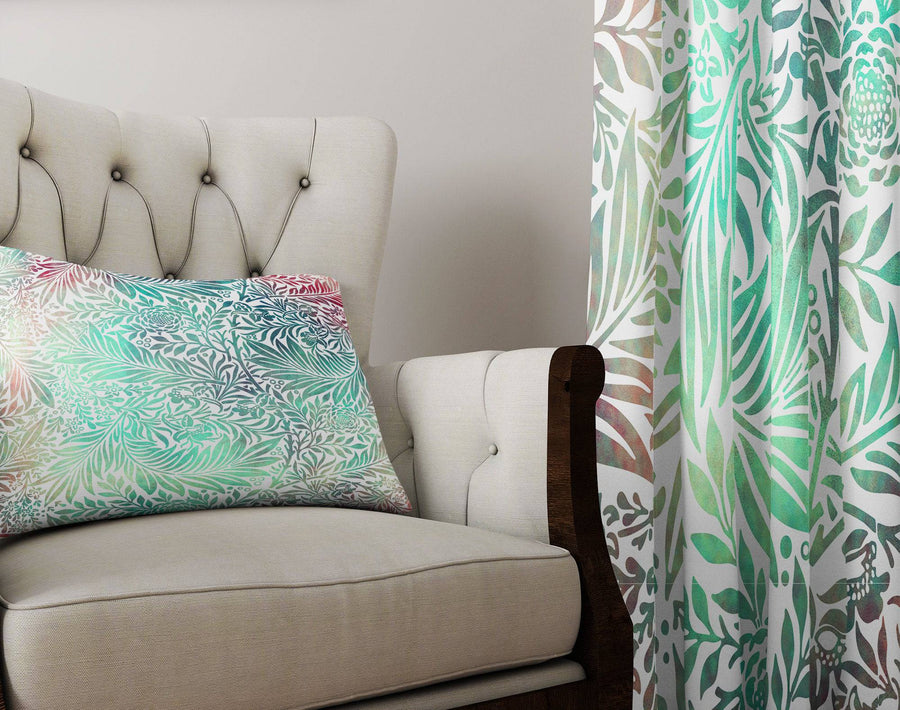 Boho Chic Green Watercolor Window Curtains - Deja Blue Studios