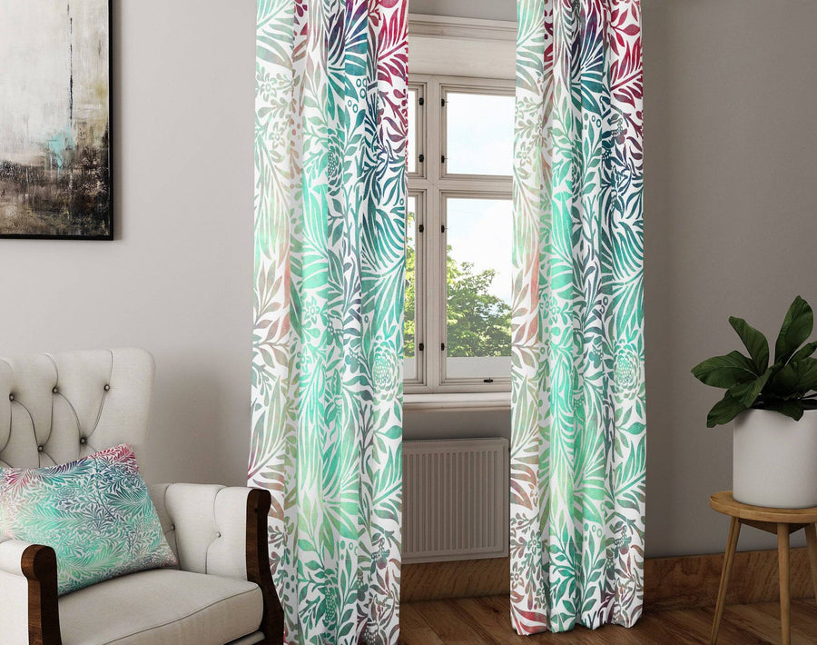 Boho Chic Green Watercolor Window Curtains - Deja Blue Studios