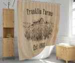 Personalized Rustic Farm Shower Curtain with Optional Bathmat | Wheat Farm, Barn, Faux Burlap - Deja Blue Studios