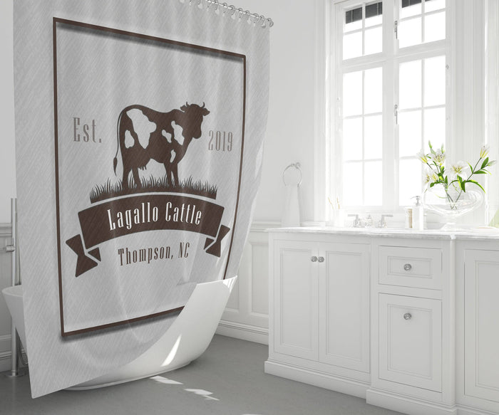 Farmhouse Cattle Shower Curtain Personalized | Chic Farm Shower Curtains - Deja Blue Studios