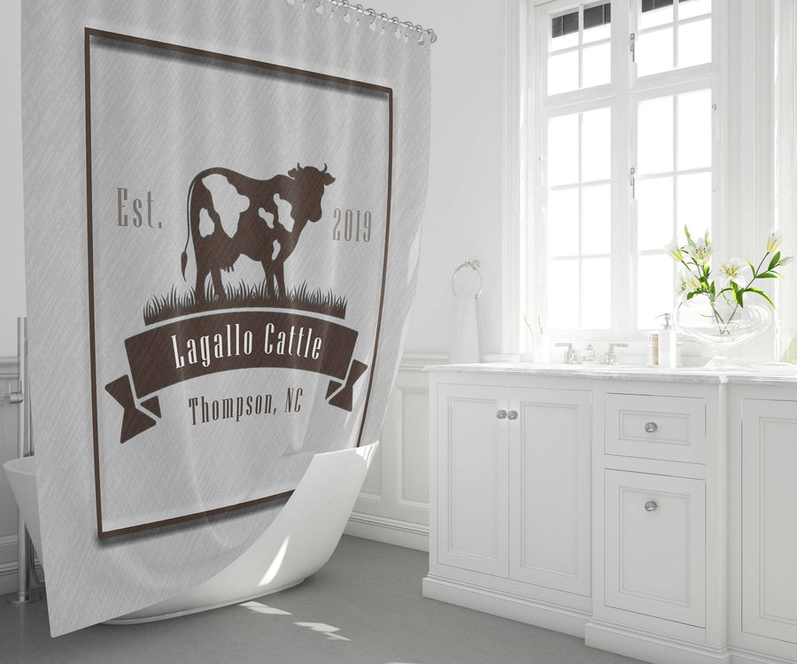 Farmhouse Cattle Shower Curtain Personalized | Chic Farm Shower Curtains - Deja Blue Studios