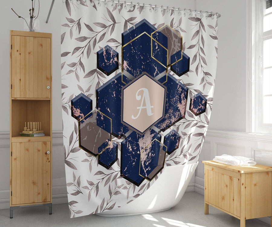 Personalized Farmhouse Monogram Shower Curtain | Custom Name | Letter Initial - Deja Blue Studios