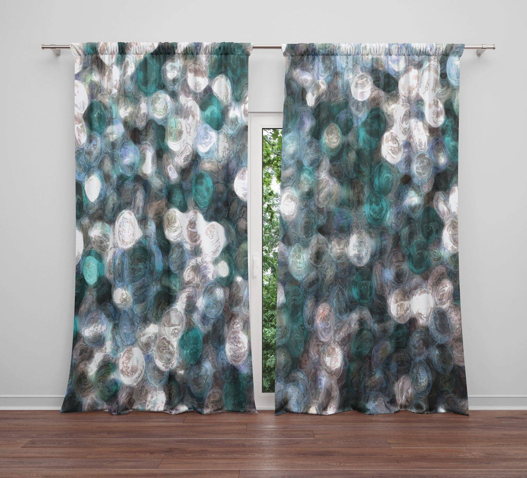 Blue and Teal Abstract Window Curtains - Deja Blue Studios
