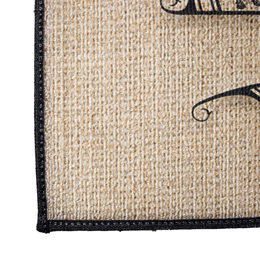 Personalized Faux Burlap Print Farmhouse Door Rug | Cow and Pig | Black Trimmed | Durgan Non Slip Backing - Deja Blue Studios