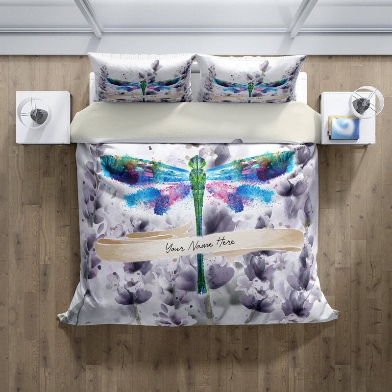 Personalized Watercolor Dragonfly Comforter or Duvet Cover | Twin, Queen, King Comforter Set - Deja Blue Studios