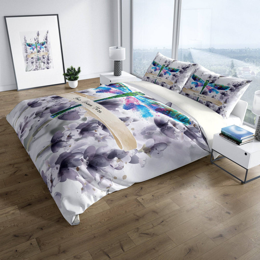Personalized Watercolor Dragonfly Comforter or Duvet Cover | Twin, Queen, King Comforter Set - Deja Blue Studios