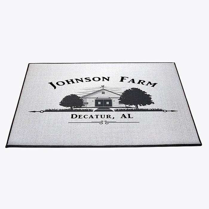 Personalized Old Farm Schoolhouse Doormat | Black and Gray | Door and Floor Rug | SImple | Farm Theme - Deja Blue Studios