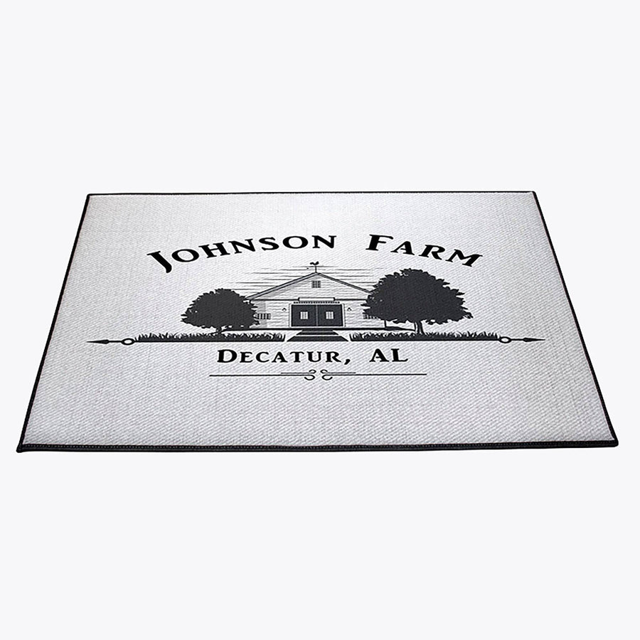 Personalized Old Farm Schoolhouse Doormat | Black and Gray | Door and Floor Rug | SImple | Farm Theme - Deja Blue Studios