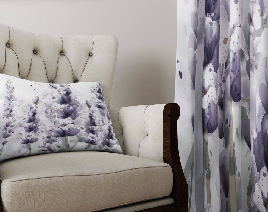 Chic Watercolor Lavender Floral Window Curtain - Deja Blue Studios