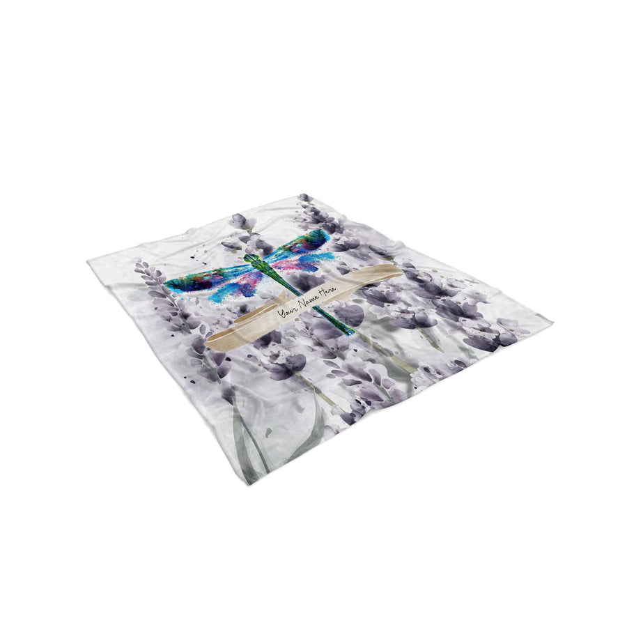 Personalized Dragonfly Throw Blanket | Fleece and Minky Material Options | Watercolor Lavender - Deja Blue Studios