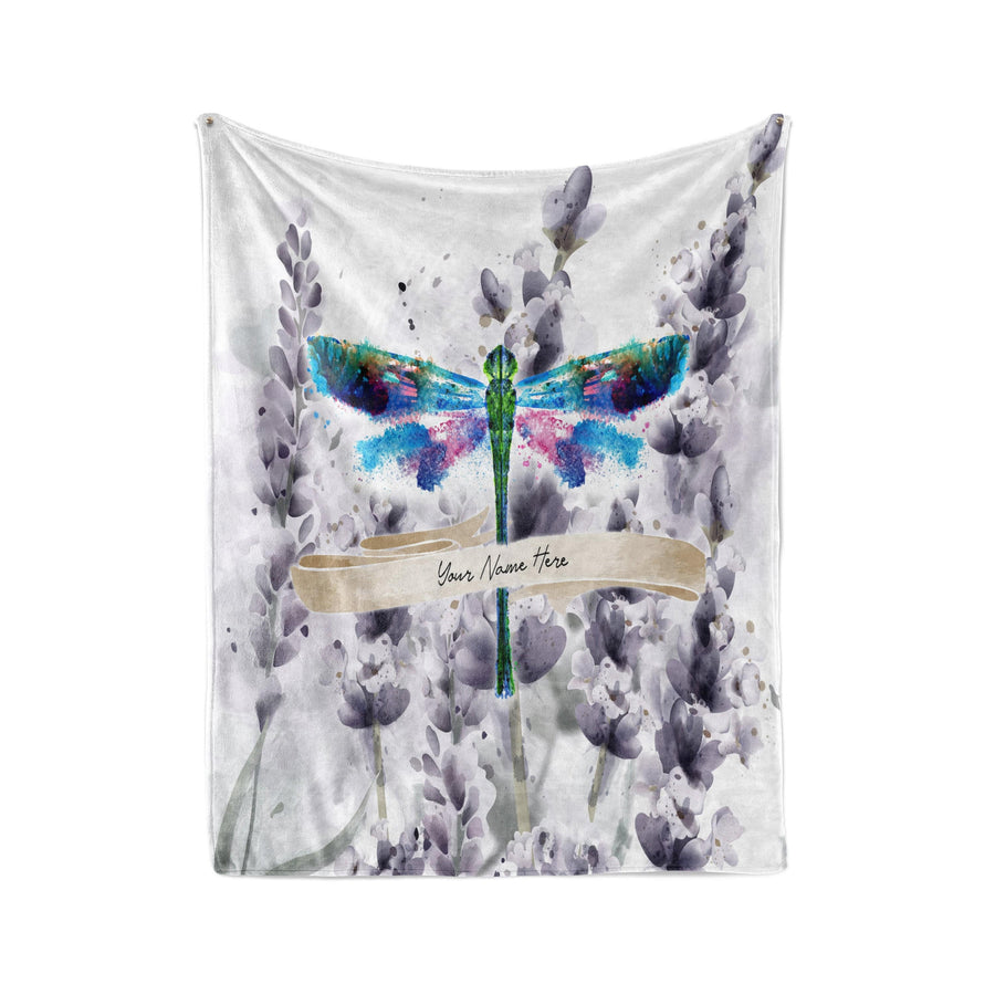 Personalized Dragonfly Throw Blanket | Fleece and Minky Material Options | Watercolor Lavender - Deja Blue Studios