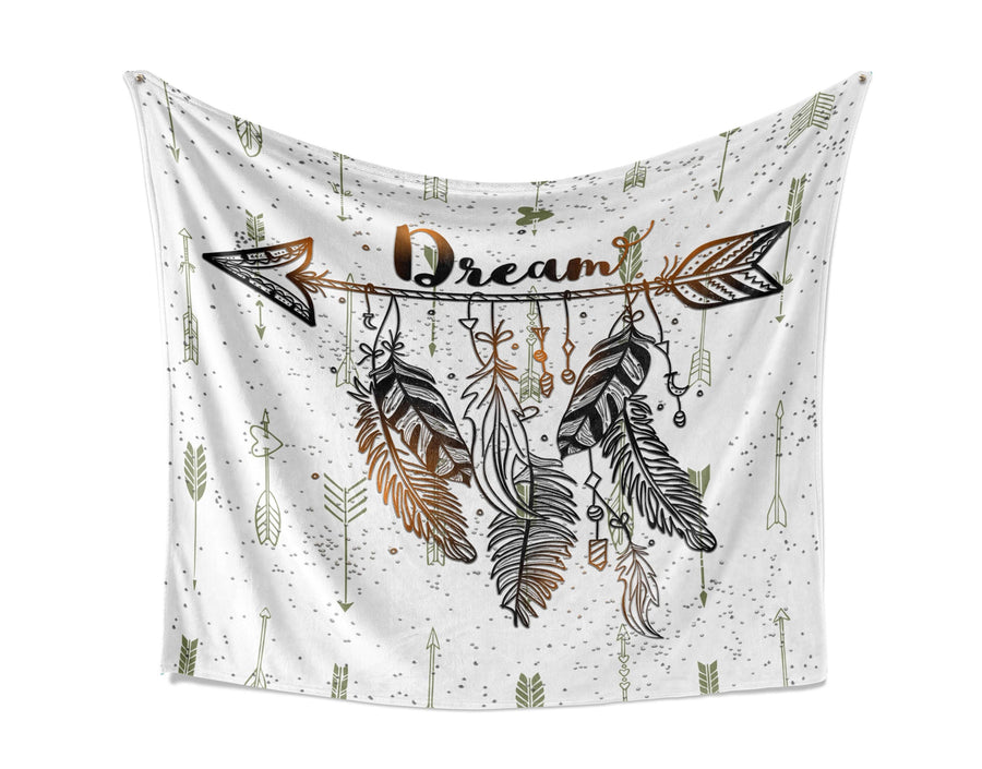 Boho Arrows Throw Blanket | Fleece and Minky Material Options | Arrows and Feathers - Deja Blue Studios