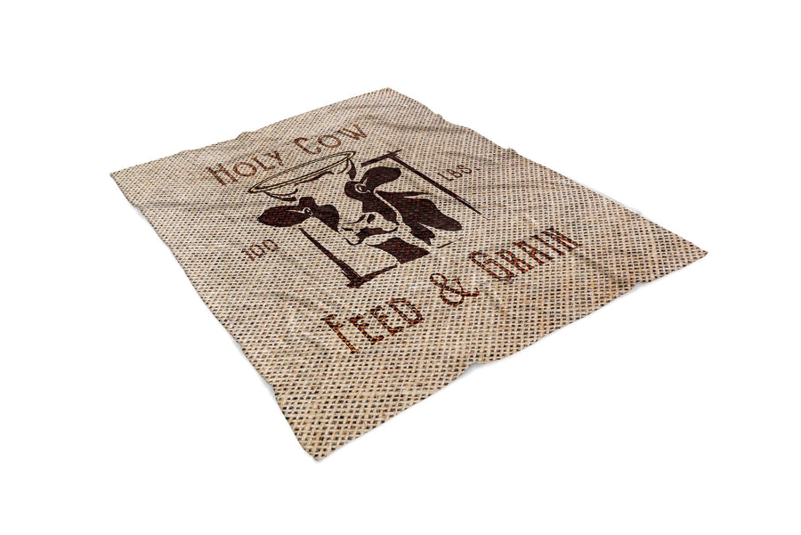 Farmhouse Cow Fleece Blanket | Fleece and Minky Living Room Throw | Holy Cow | Feed Sack - Deja Blue Studios