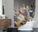 Gray Floral Shower Curtain | Long and Extra Long Options | Bathroom Decor - Deja Blue Studios